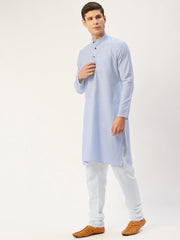 Men's Sky Blue Cotton Solid Kurta Only