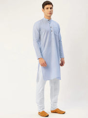 Men's Sky Blue Cotton Solid Kurta Only
