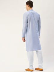 Men's Blue Neel Cotton Solid Kurta Pyjama