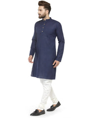 Men Navy Blue & White Solid Kurta with Churidar ( JOKP 532 Navy )-JOKP-532