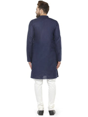 Men Navy Blue & White Solid Kurta with Churidar ( JOKP 532 Navy )-JOKP-532
