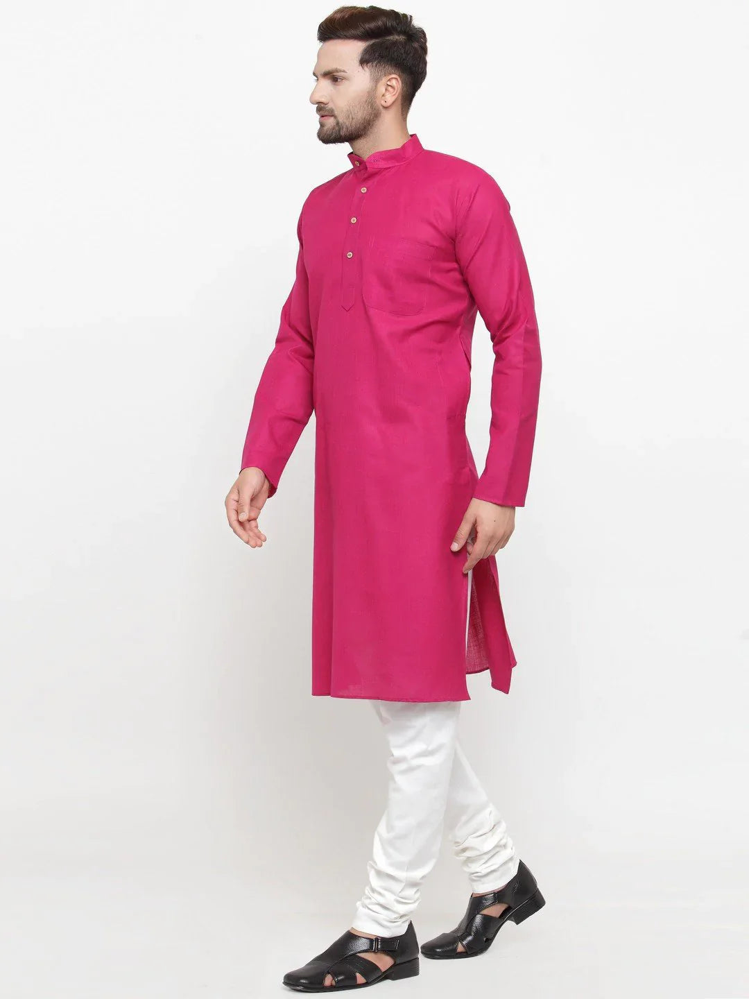 Pink Cotton Kurta Pajama Set - Solid Mens Kurta Pajama