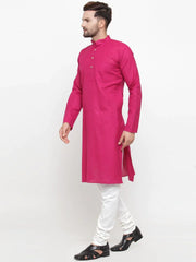 Men Pink & White Solid Kurta with Churidar ( JOKP 532 Pink )-JOKP-532