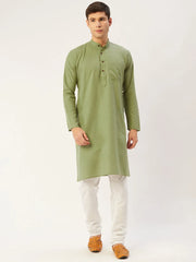 Men's Pista Cotton Solid Kurta Only