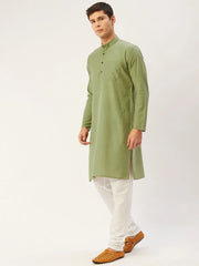 Men's Pista Cotton Solid Kurta Only