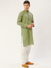 Men's Pista Cotton Solid Kurta Pyjama