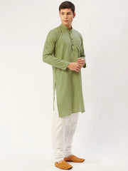 Men's Pista Cotton Solid Kurta Only