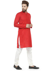 Men Red & White Solid Kurta with Churidar ( JOKP 532 Red )-JOKP-532