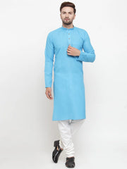 Men Sky Blue & White Solid Kurta Only