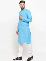 Men Sky Blue & White Solid Kurta Only ( KO 532 Sky )-KO-532