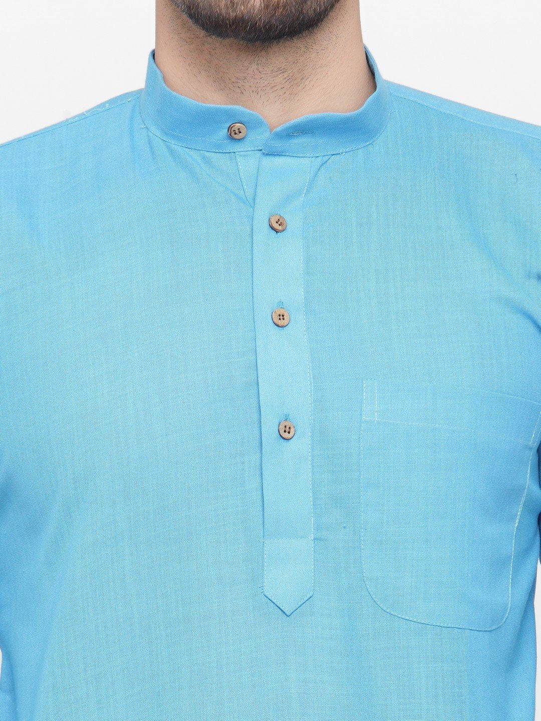 Sky Blue & White Mens Kurta | Short Kurta for Men Online