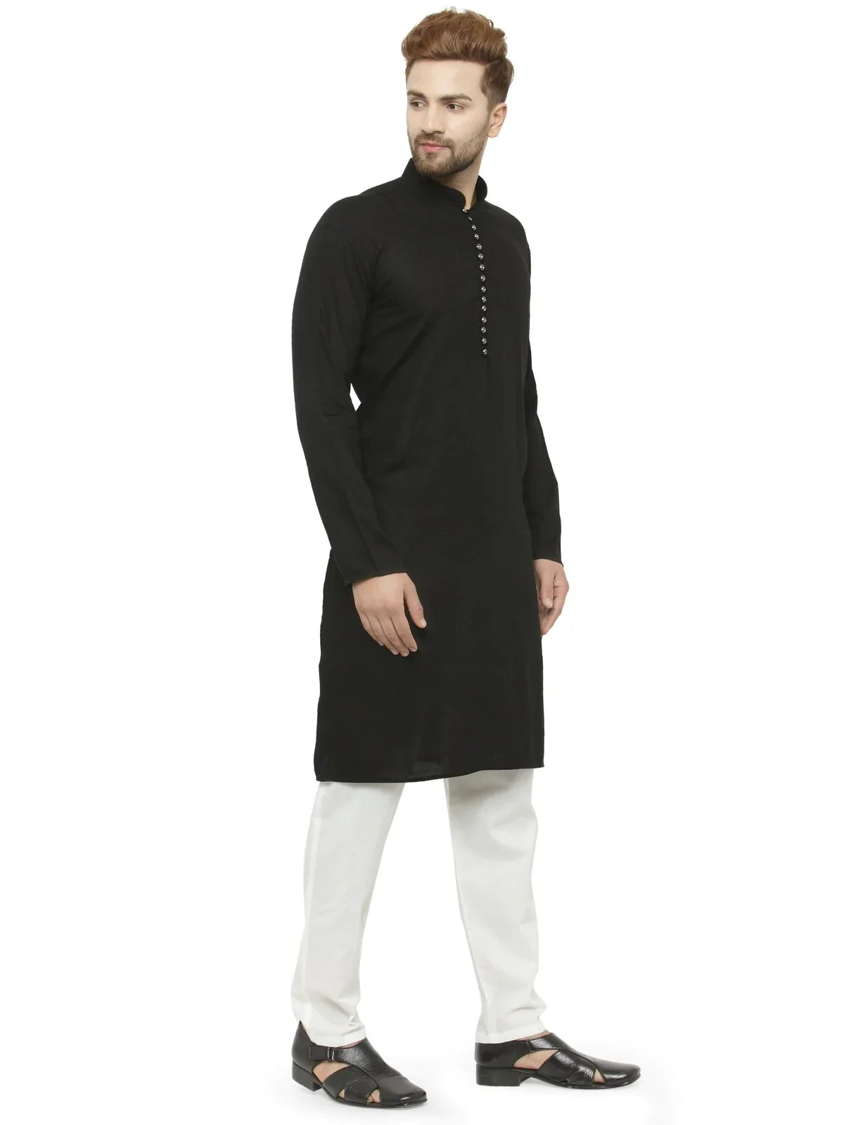 Black Solid Cotton Mens Kurta | Indian Kurta for Men