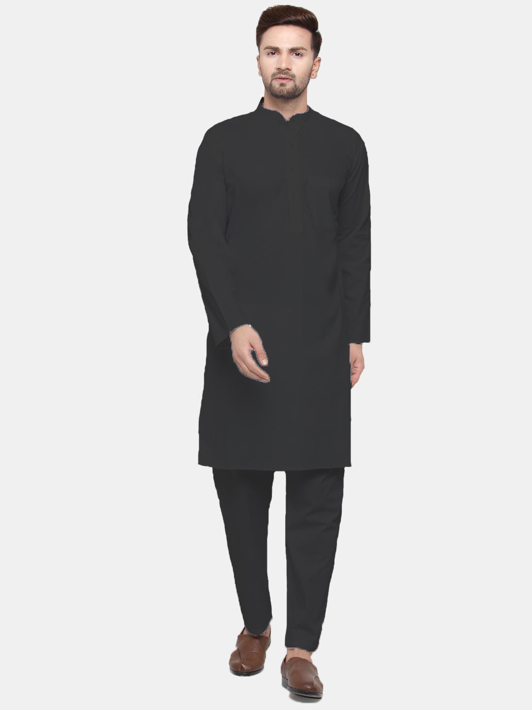 Men's Black Cotton Kurta | Solid Indian Kurta for Men