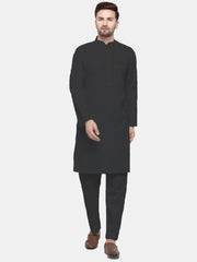 Men's Black Solid Cotton Kurta Payjama Set