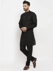 Men Black Chikan Kurta with Churidar ( JOKP 561 Black )-JOKP-561