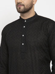Men Black Chikan Kurta with Churidar ( JOKP 561 Black )-JOKP-561