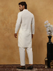 Men’s Ethnic Chikankari Kurta Pyjama ( JOKP P 561Cream )
