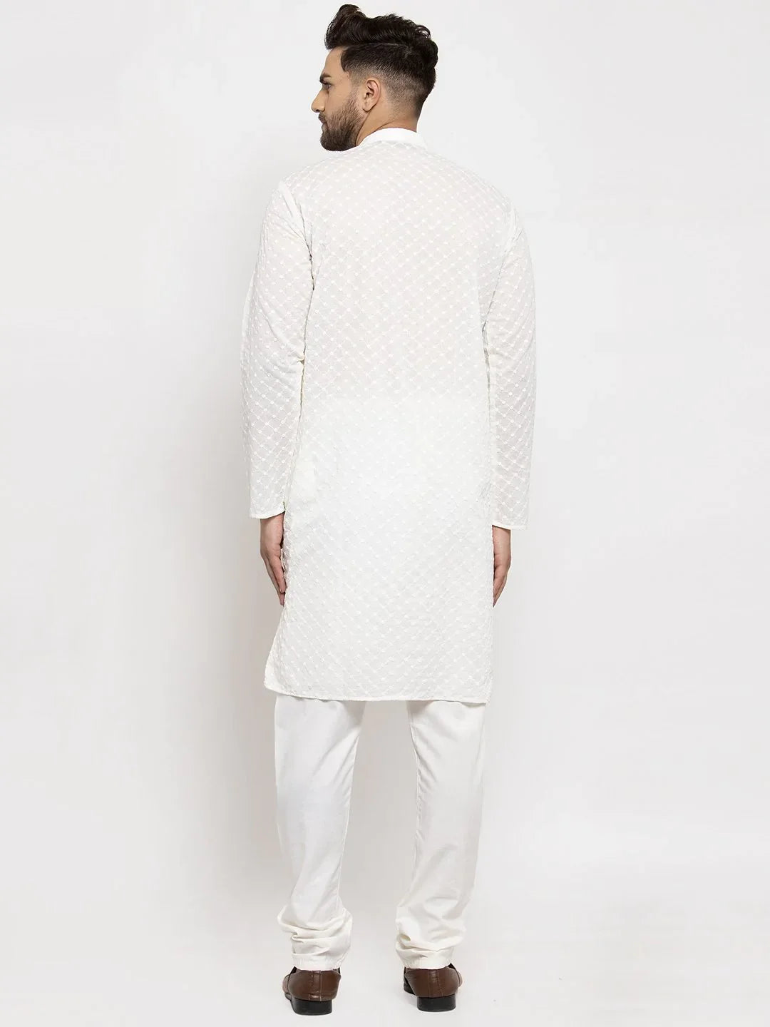 Cream Chikan Mens Kurta - Indian Kurta for Men