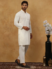 Men’s Ethnic Chikankari Kurta Pyjama ( JOKP P 561Cream )