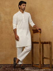 Men’s Ethnic Chikankari Kurta Pyjama ( JOKP P 561Cream )