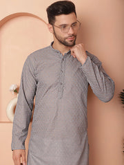 Chikankari Pure Cotton Kurta with Churidar-JOKP-561Grey