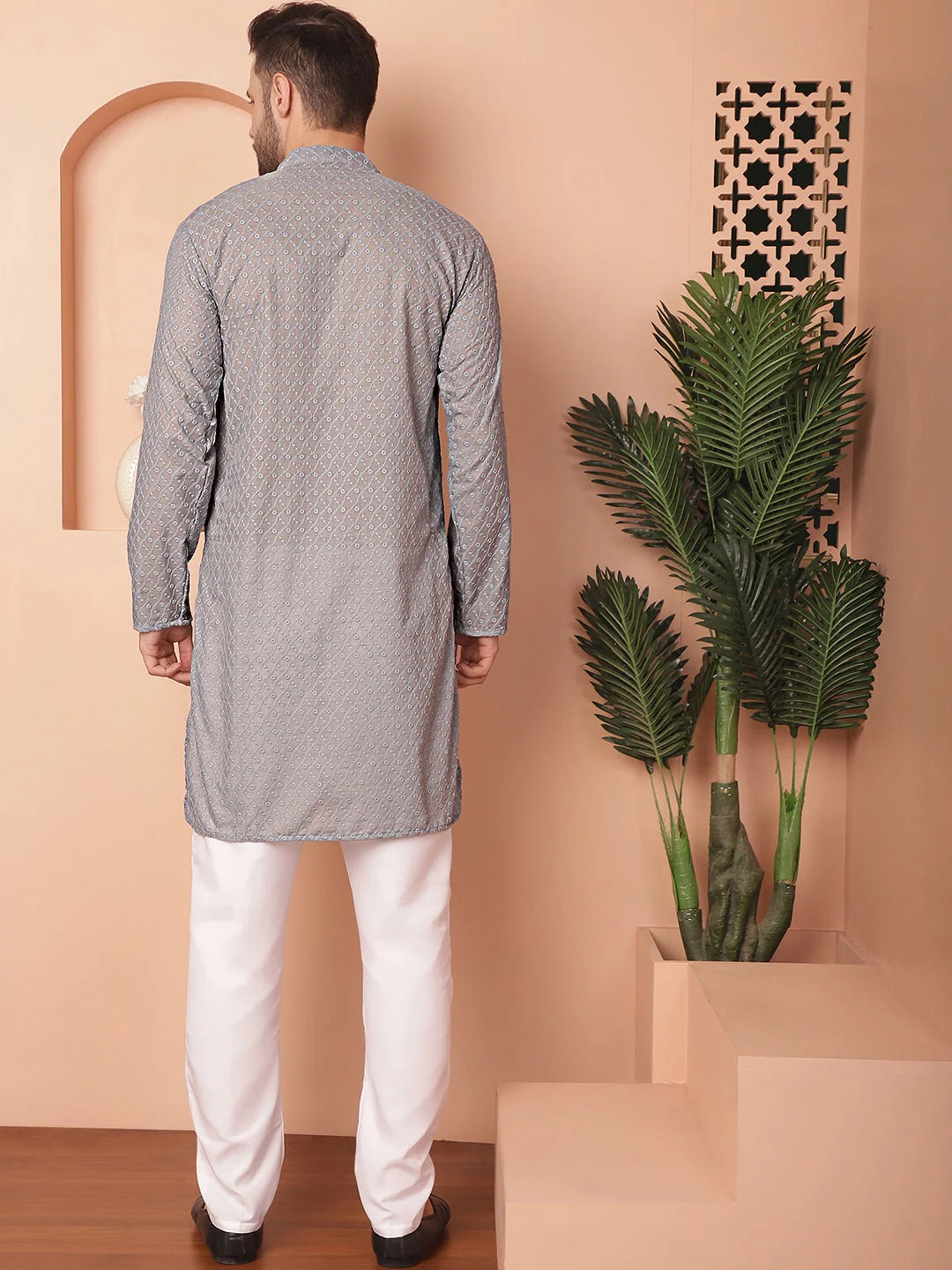 Chikankari Cotton Kurta Pajama Set - Mens Kurta Pajama