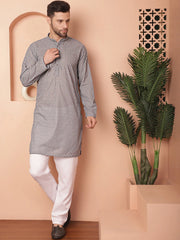 Chikankari Pure Cotton Kurta with Churidar-JOKP-561Grey