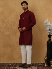 Men’s Ethnic Chikankari Kurta Pyjama ( JOKP P 561Maroon )