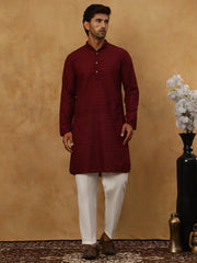 Men’s Ethnic Chikankari Kurta Pyjama ( JOKP P 561Maroon )