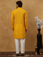 Men’s Ethnic Chikankari Kurta Pyjama ( JOKP P 561Mustard )