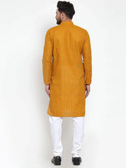 Men Mustard Chikan Kurta with Churidar ( JOKP 561 Mustard )-JOKP-561