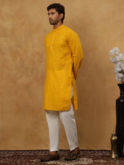Men’s Ethnic Chikankari Kurta Pyjama ( JOKP P 561Mustard )