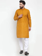 Men Mustard Chikan Kurta Only ( KO 561 Mustard )-KO-561