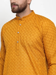 Men Mustard Chikan Kurta with Churidar ( JOKP 561 Mustard )-JOKP-561