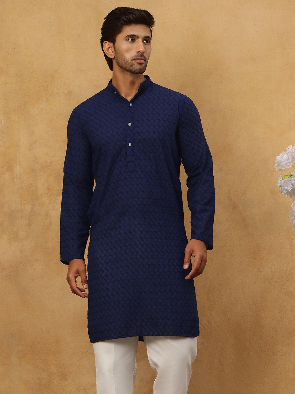 DesiQlo Men Embroidered Kurta Pyjama Set - Blue - JOKP_P_561Navy_S