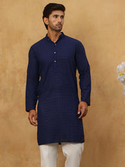Men’s Ethnic Chikankari Kurta Pyjama ( JOKP P 561Navy )