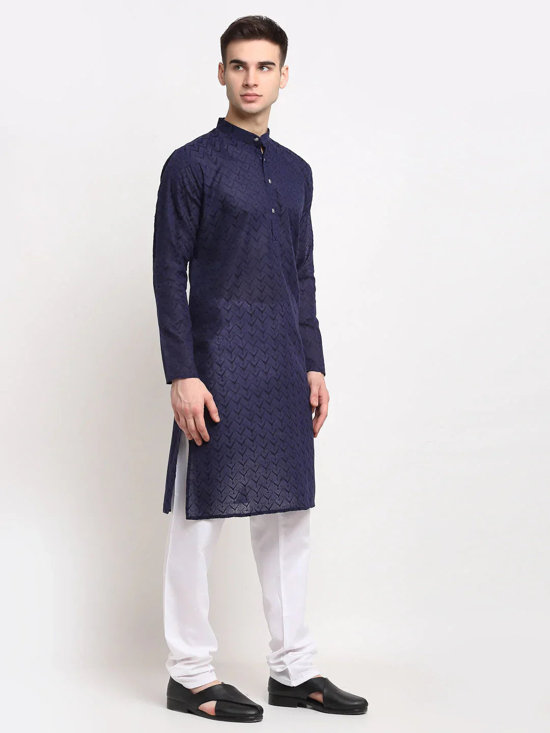 Navy Chikankari Cotton Kurta with Churidar | Kurta Pajama Set