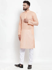 Men Orange Chikan Kurta with Churidar ( JOKP 561 Orange )-JOKP-561