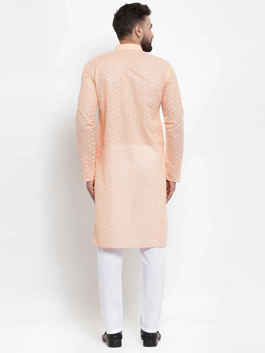 Orange Chikan Mens Kurta Pajama Set with Churidar | Ethnic Wear