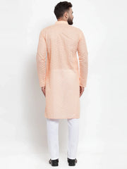 Men Orange Chikan Kurta with Churidar ( JOKP 561 Orange )-JOKP-561