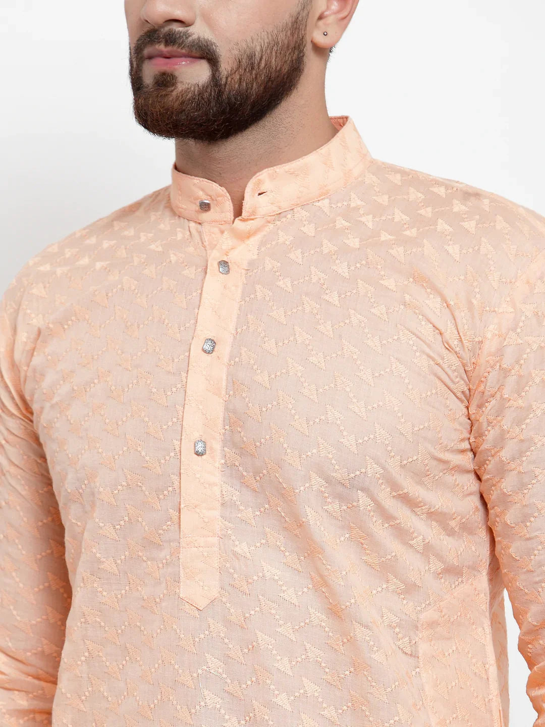 Orange Chikan Mens Kurta Pajama Set with Churidar | Ethnic Wear