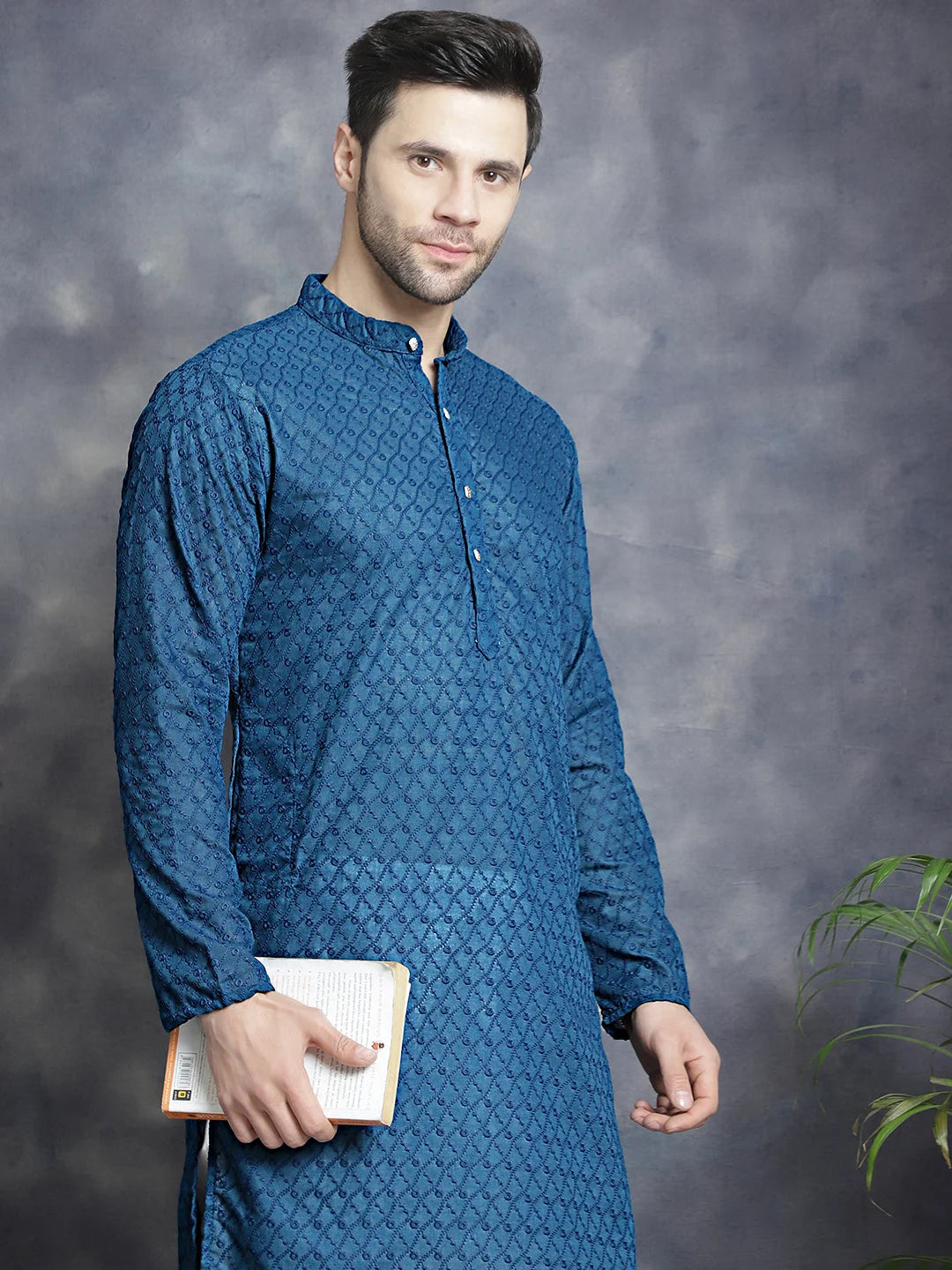 Cotton Embroidered Kurta Pajama Set - Indian Wedding Outfit