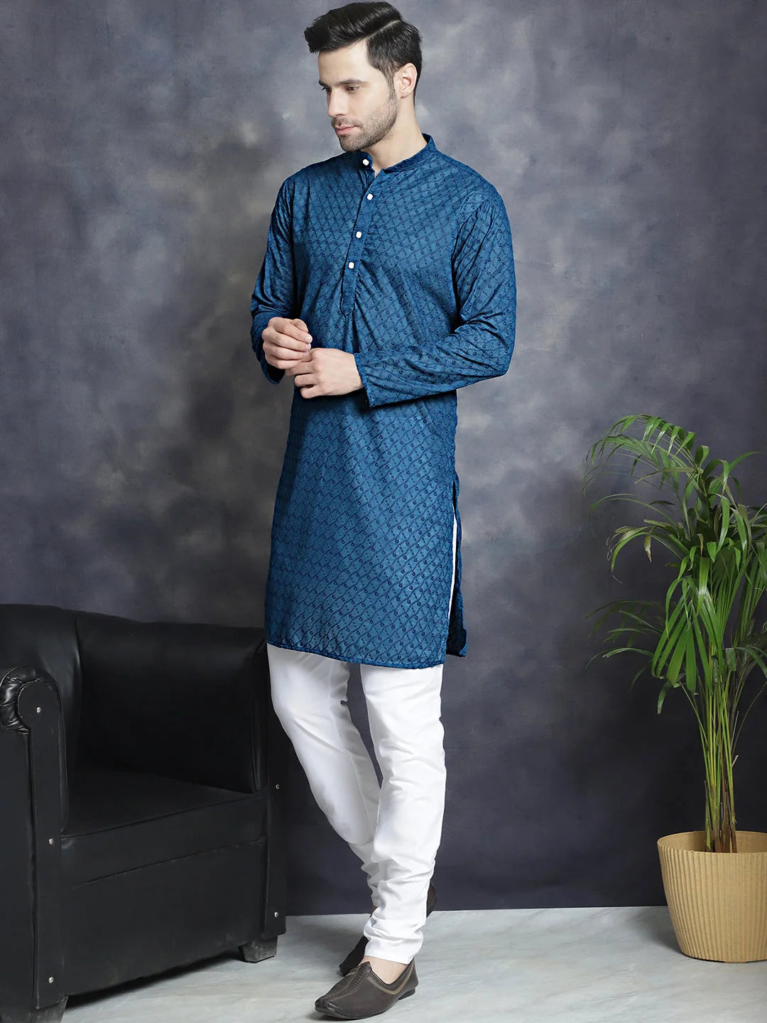 Cotton Embroidered Kurta Pajama Set - Indian Wedding Outfit