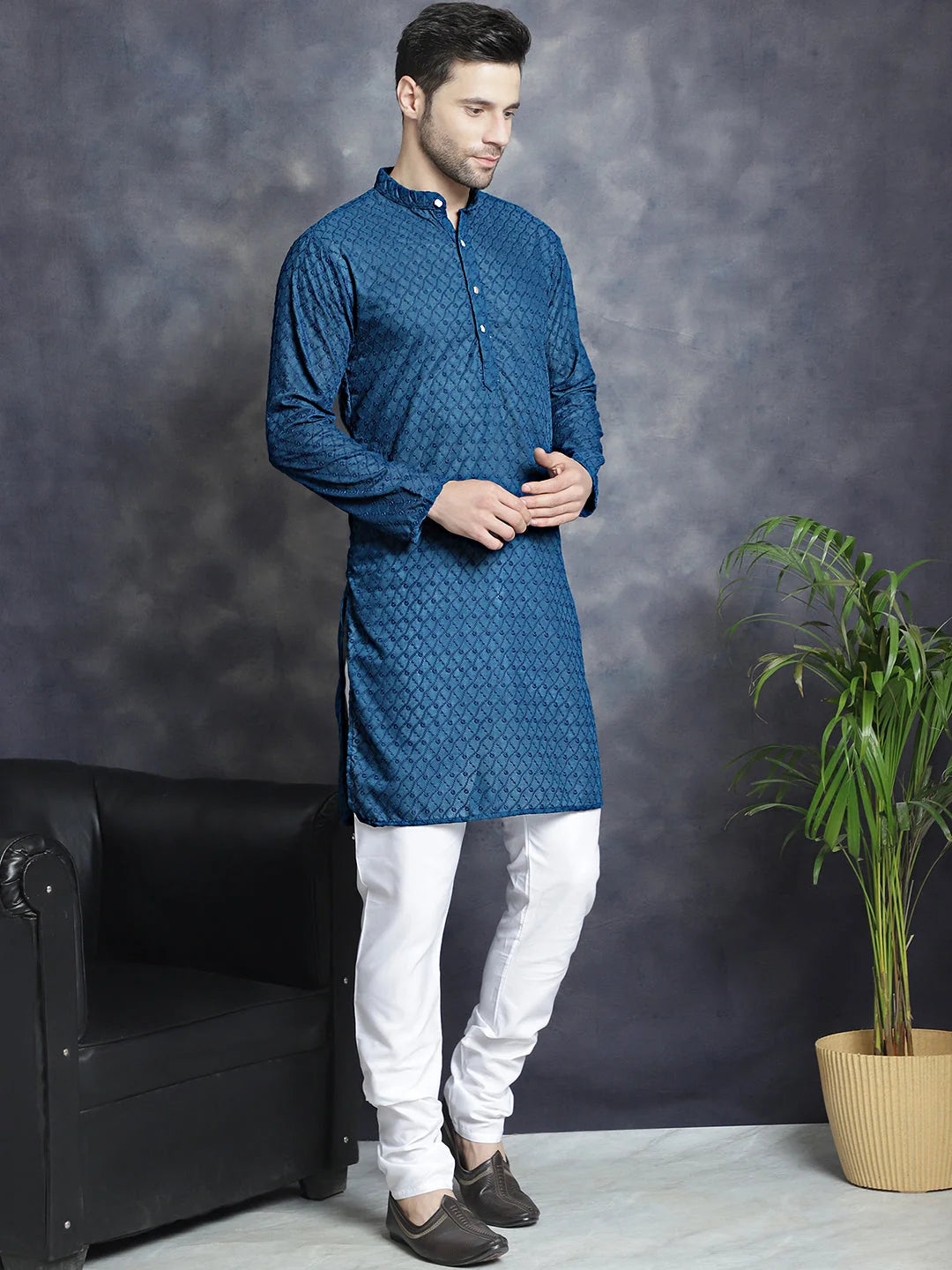 Cotton Embroidered Kurta Pajama Set - Indian Wedding Outfit