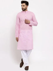Men Pink Chikan Kurta Only ( KO 561 Pink )-KO-561