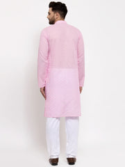 Men Pink Chikan Kurta with Churidar ( JOKP 561 Pink )-JOKP-561