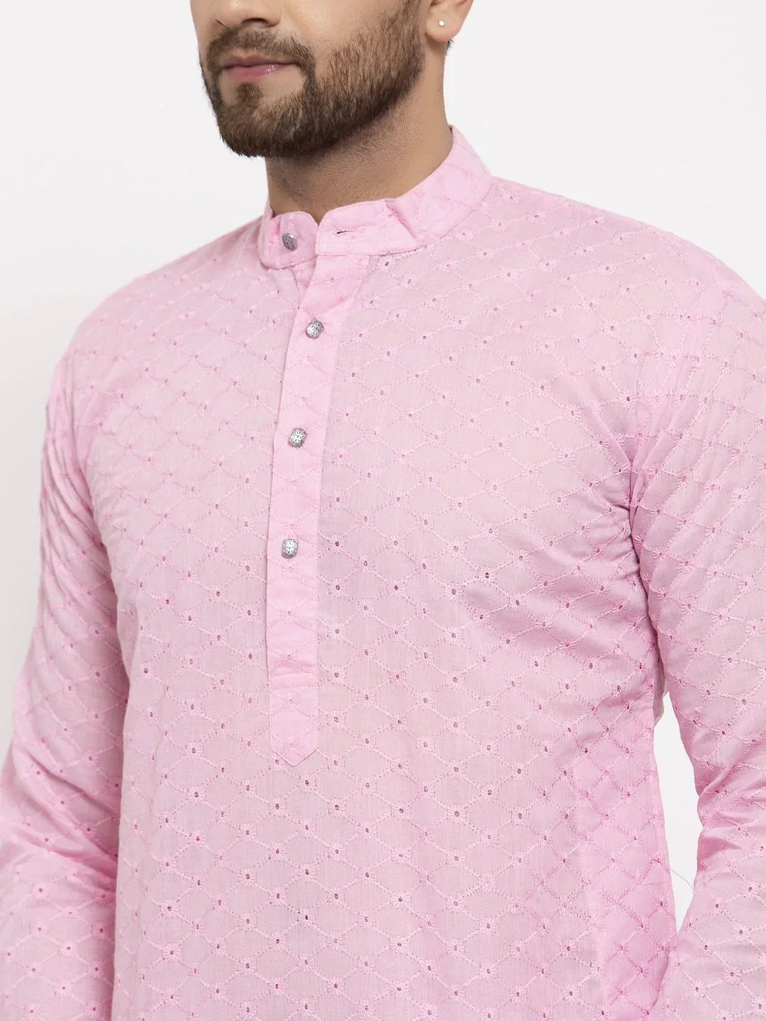 Men Pink Chikan Kurta - Stylish Short Kurta for Men Online