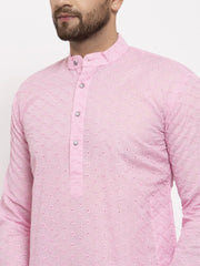 Men Pink Chikan Kurta Only ( KO 561 Pink )-KO-561