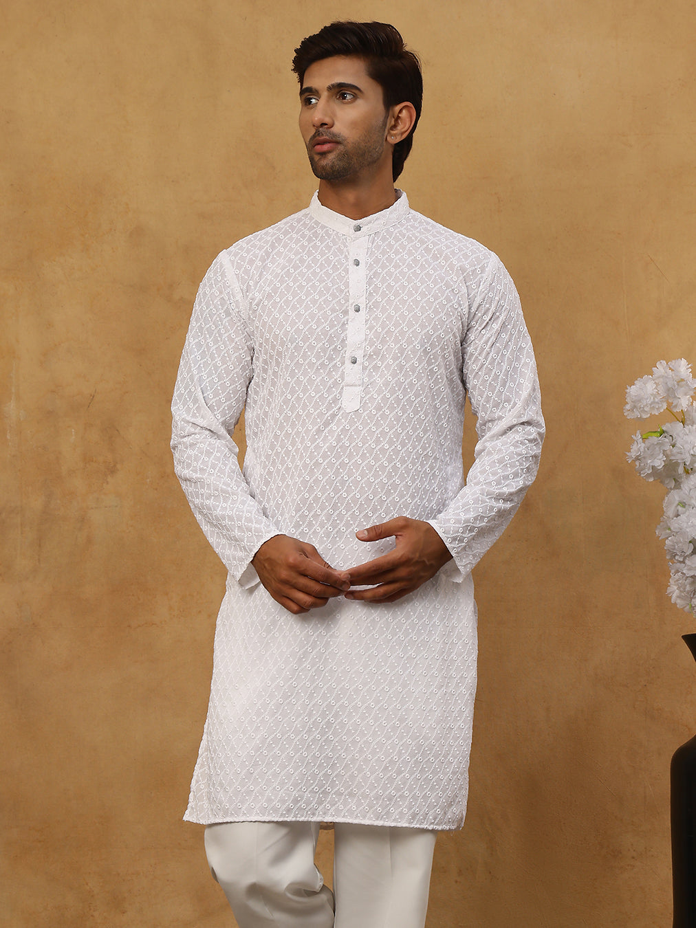 Men’s Ethnic Chikankari Kurta Pyjama ( JOKP P 561White )