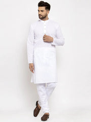 Men White Chikan Kurta Only ( KO 561 White )-KO-561